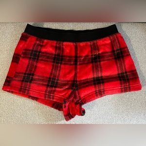 PINK Black and Red Plaid Fluffy Shorts